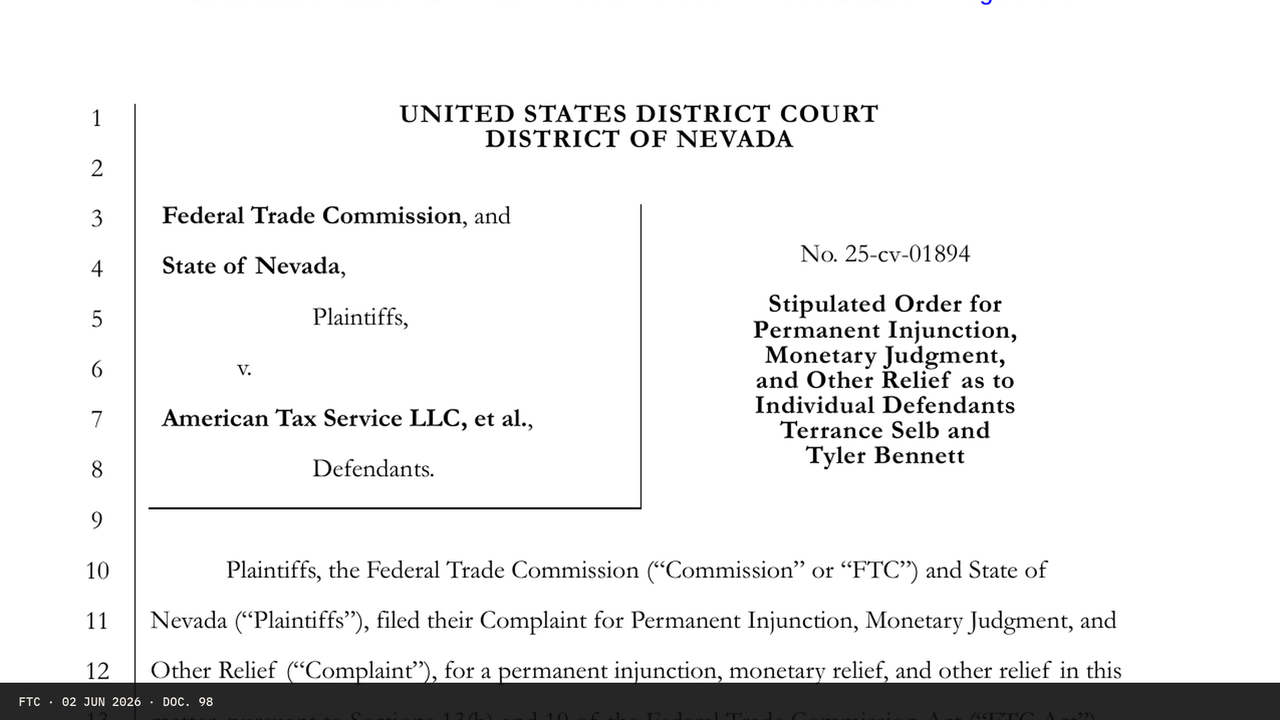 Official stipulated-order caption plate for Selb and Bennett, filed June 2, 2026, District of Nevada.